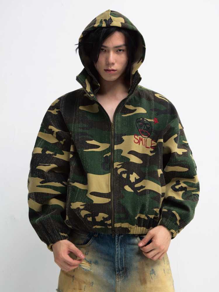 Punk camo hooded jacket