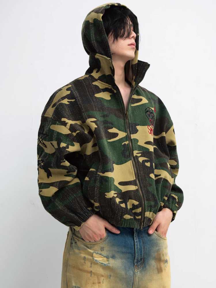 Punk camo hooded jacket