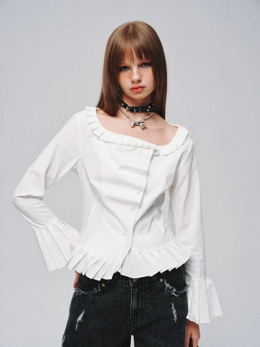 Pleated lace shirt