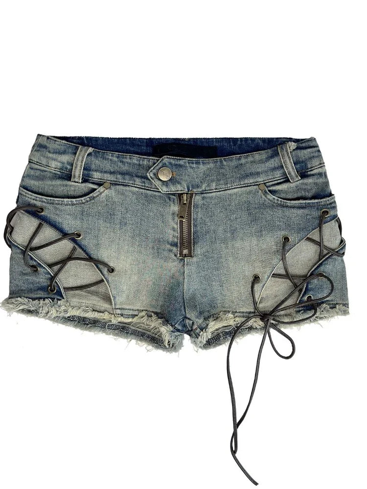 Distressed denim shorts