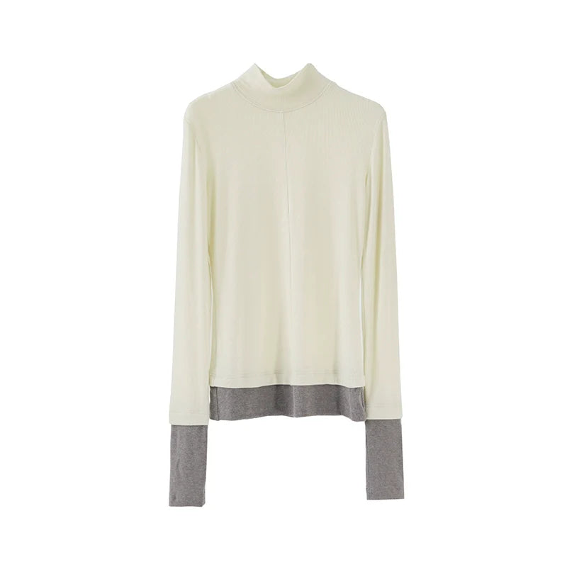 high neck long-sleeved T-shirt