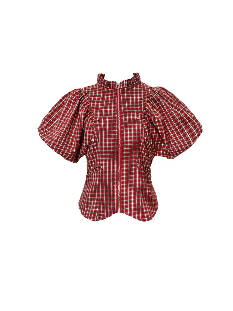 Plaid Short Sleeve Slim Fit Shirt