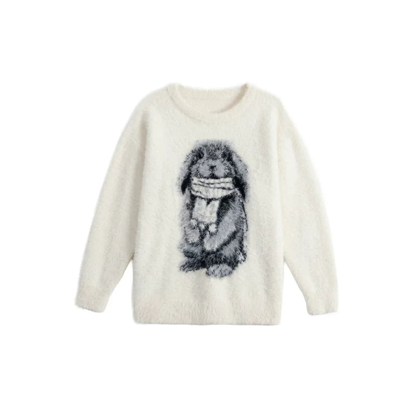 Color-Blocked Rabbit Jacquard Sweater