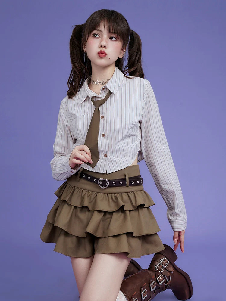 Maillard Brown Metallic Belt Cake Skirt