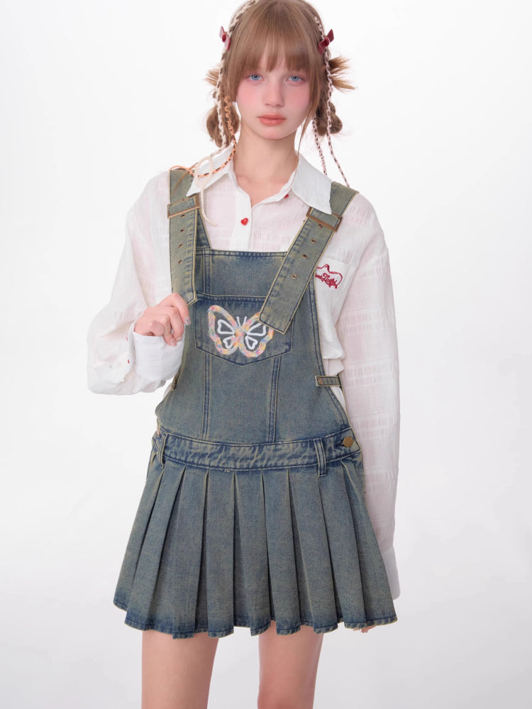 Denim suspender skirt