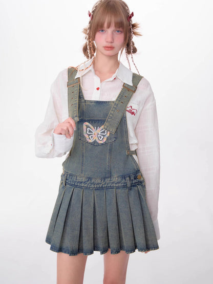 Denim suspender skirt