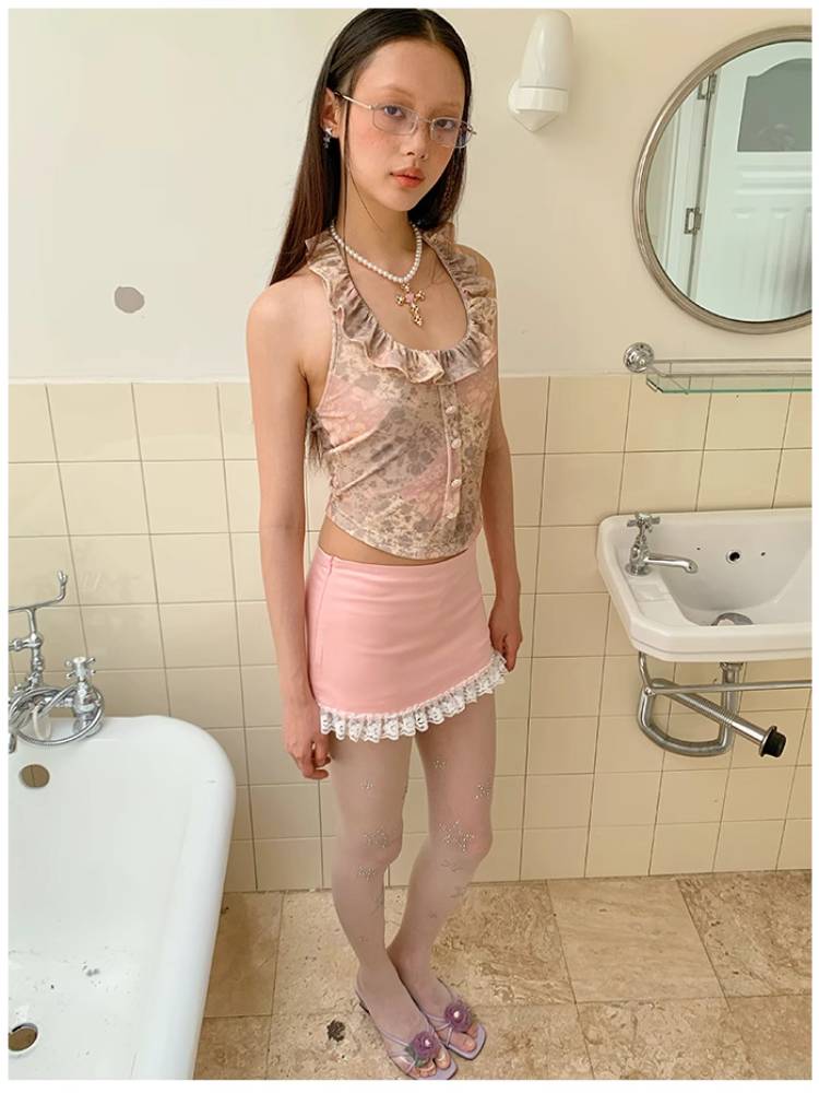 Low waist hot girl lace skirt