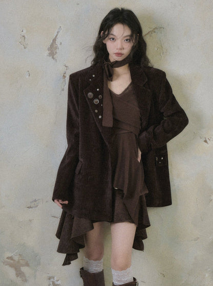 Loose Corduroy Blazer Coat