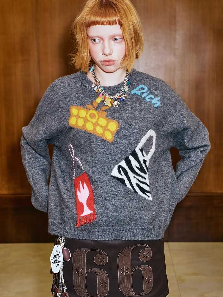 Embroidered knit sweater