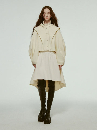 hooded short pleated lantern jacket