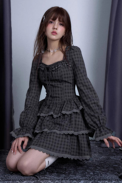 Classic Dark Plaid Princess Dress