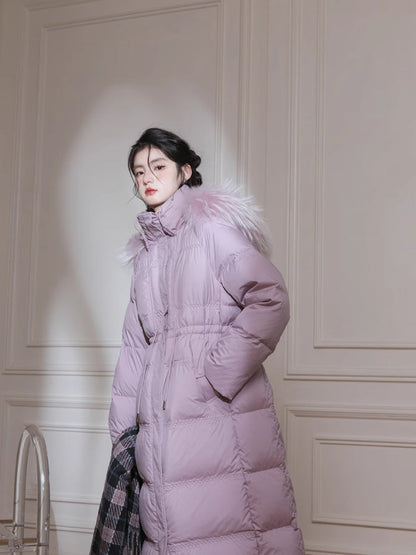 Purple diamond long down jacket