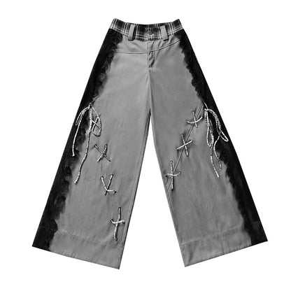 Gray Hollow Lace Fusion Casual Trousers