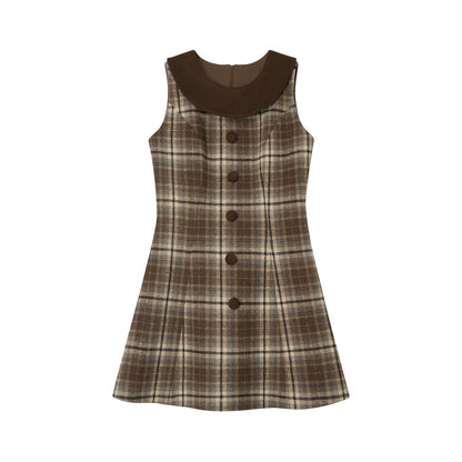 American Retro Plaid Woolen Dress