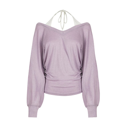 Rosa-lila T-Shirt mit Fledermausärmeln