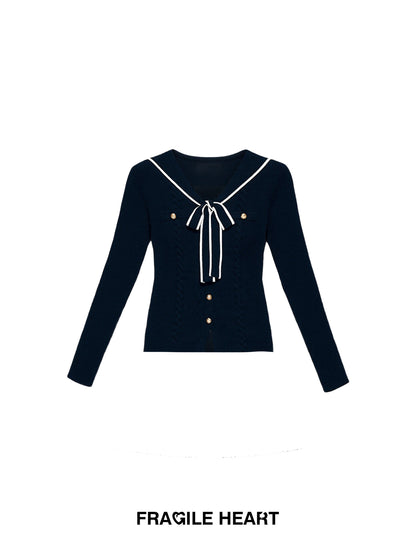 Navy Collar Knit Top Set-Up