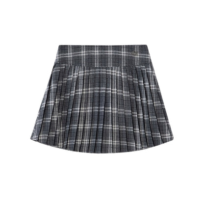 Pleated Classic Plaid Woolen Skirt
