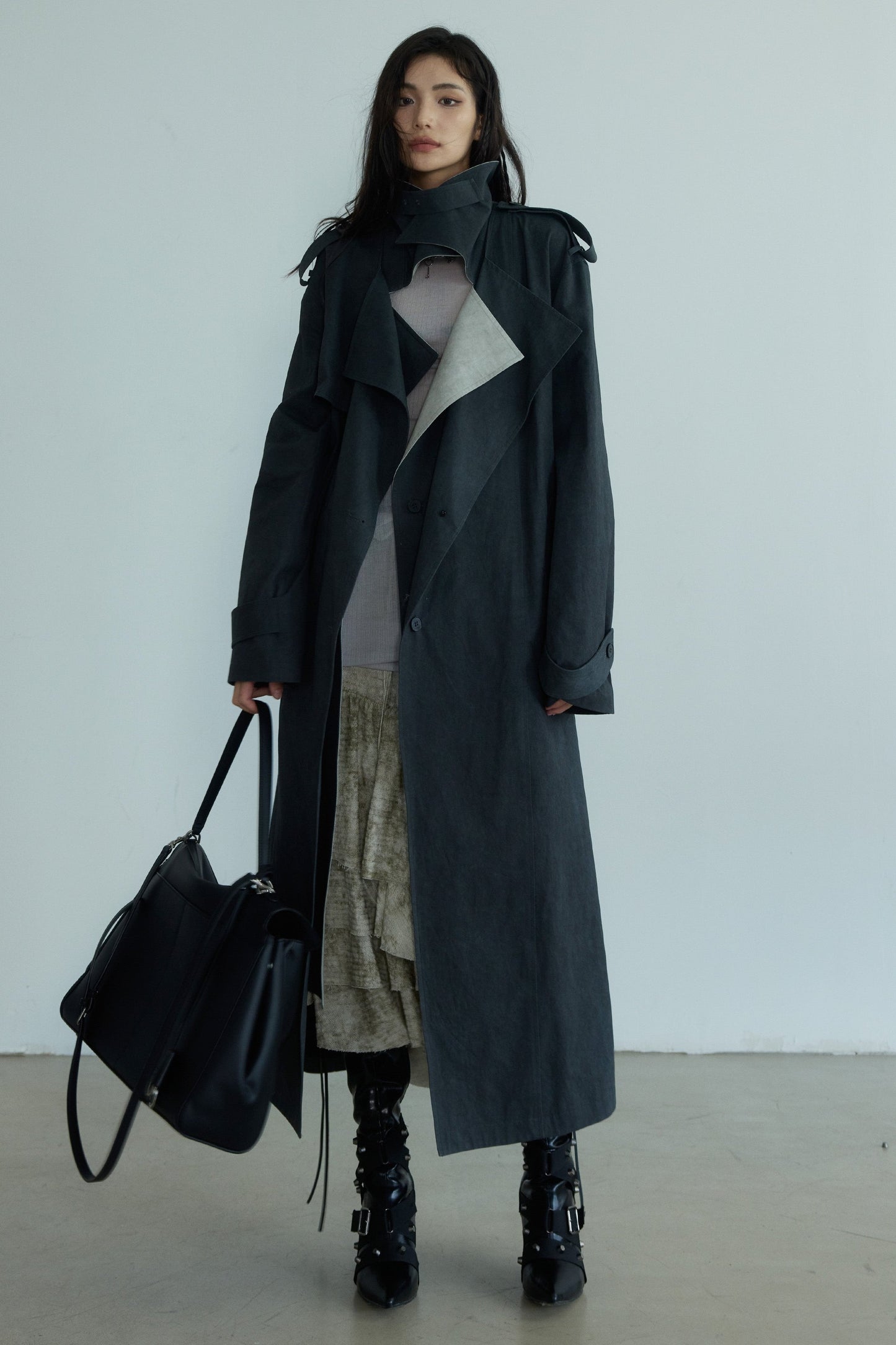 Contrast Stitching Genderless Trench Coat