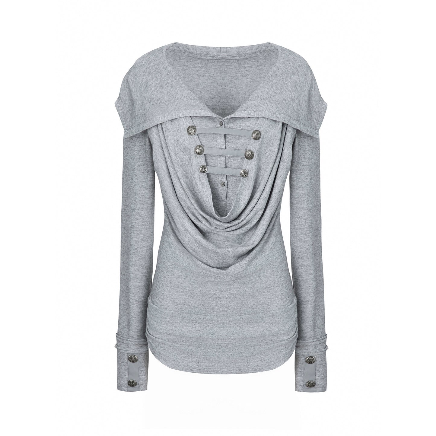 Hooded Metal Buckle Knit Top