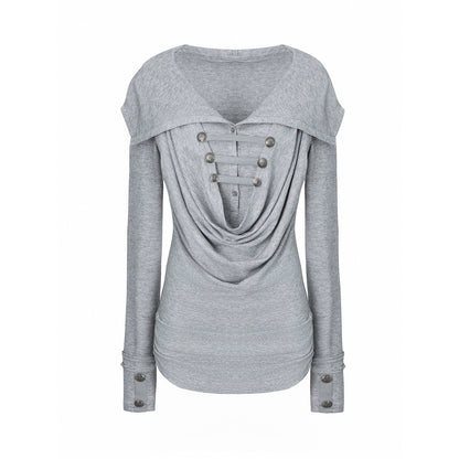 Hooded Metal Buckle Knit Top