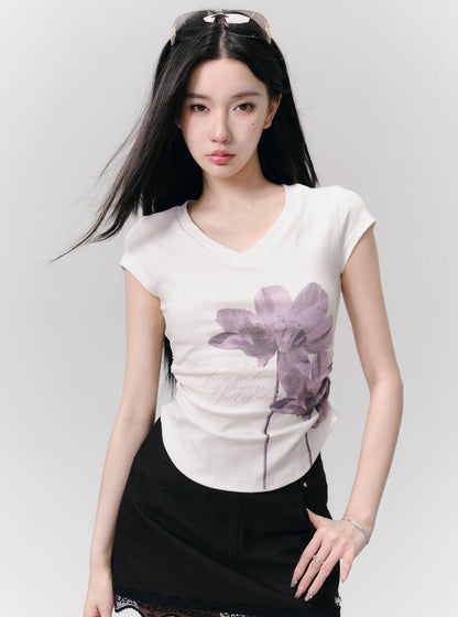 Floral Lily V-Neck T-Shirt