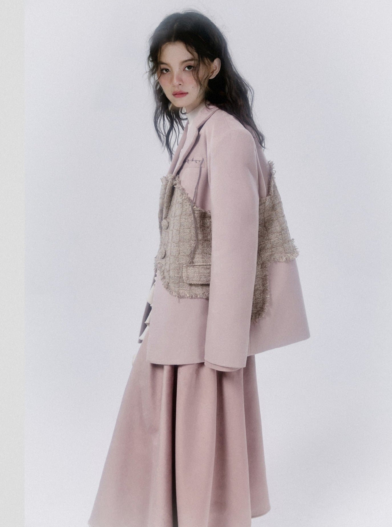 Pink Loose Stitching Blazer Coat