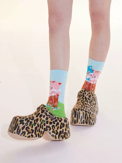 Cat print cotton socks