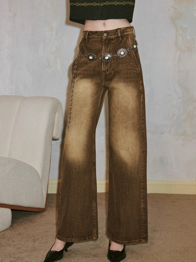 Retro distressed wide leg jeans