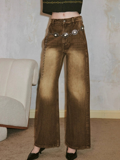 Retro distressed wide leg jeans