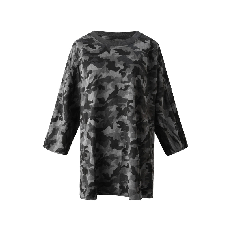 Vintage Camouflage Three-Quarter Sleeve Top