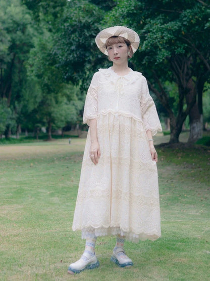 Embroidered woven lace dress