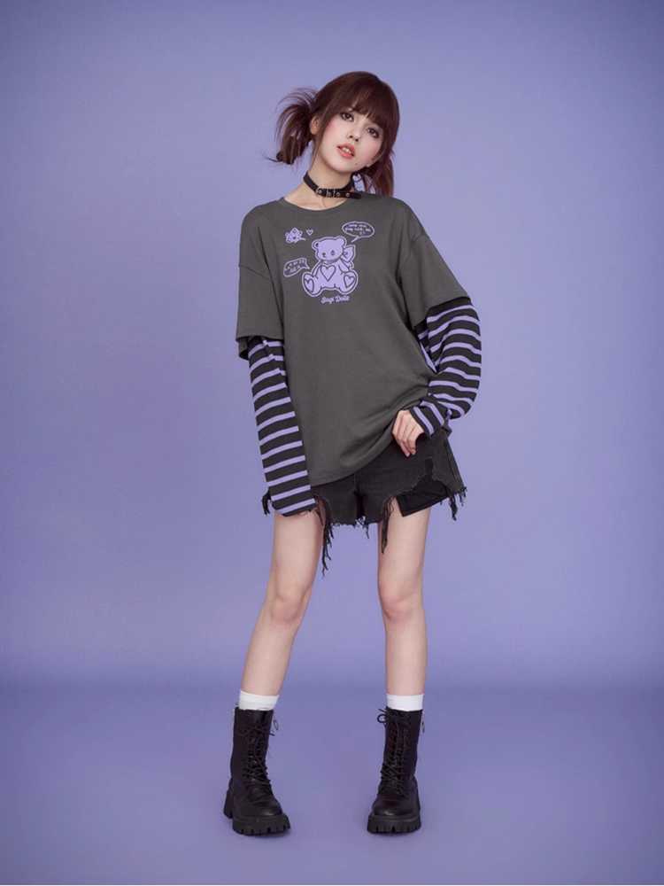 Faux two piece long sleeve t-shirt