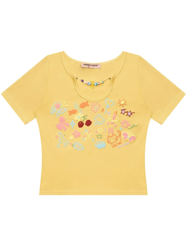 U-neck short sleeve T-shirt