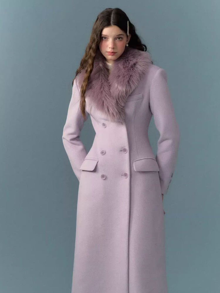 Long wool coat with fur collar