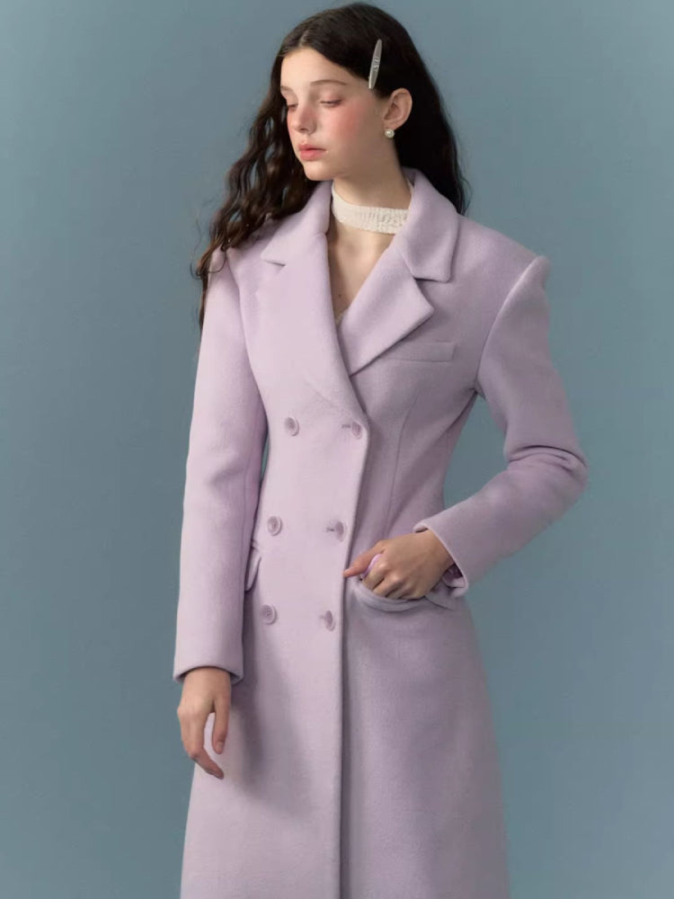 Long wool coat with fur collar