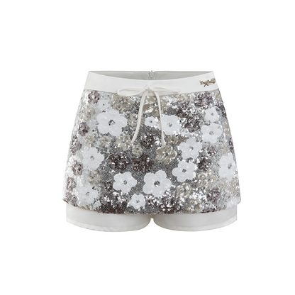 Flowers Sequin Short Skirt