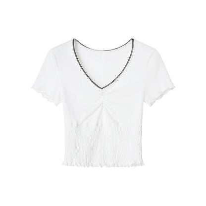 White Lace V-Neck Short Sleeve Top