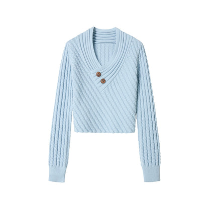 Twill Twist V-Neck Top