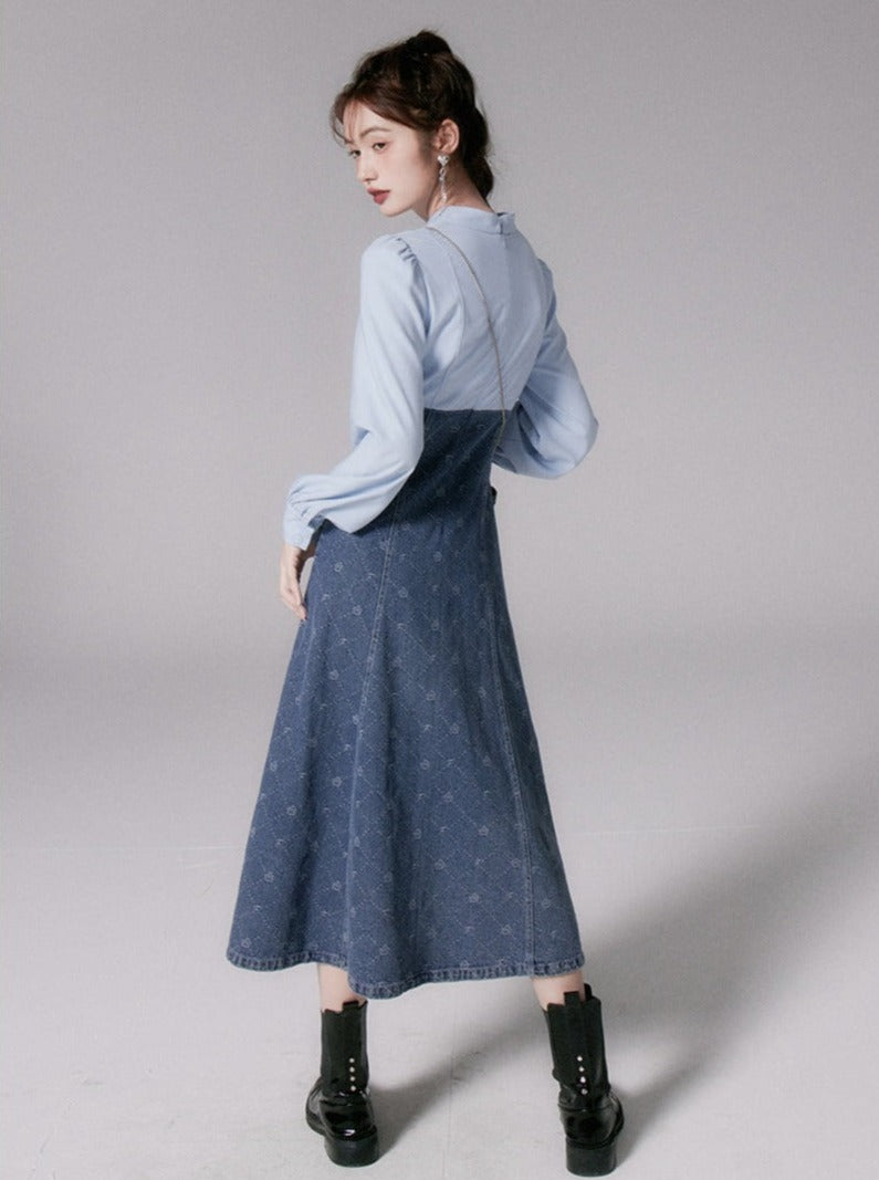 Button Jacquard Denim Dress