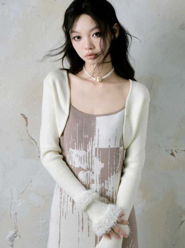 2 Ways Print Bottom Knitted Slip Dress Set