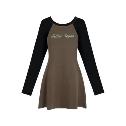 Long Sleeve Chest Lettering T-Shirt Dress