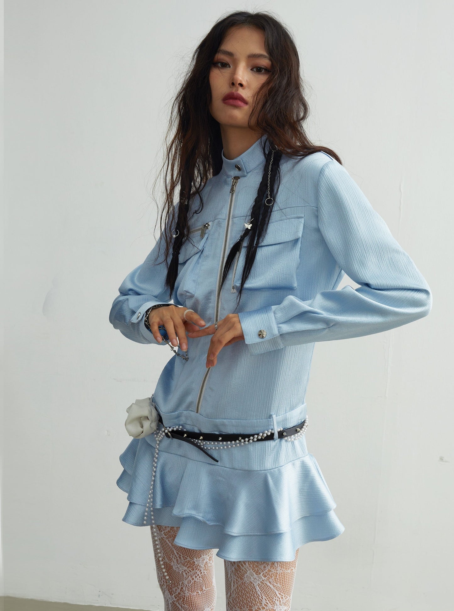 Three-dimensional pocket shirt dress