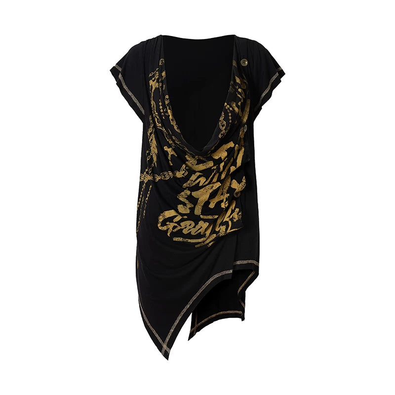 Punk Asymmetrical Neckline T-Shirt Set-Up