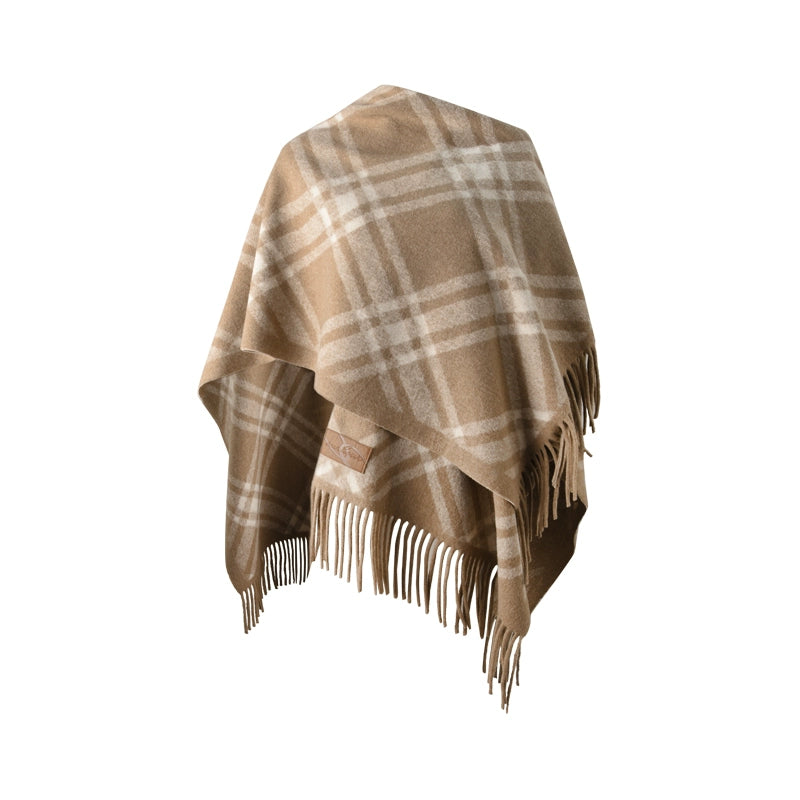 Wool Blend Plaid Cape Cardigan