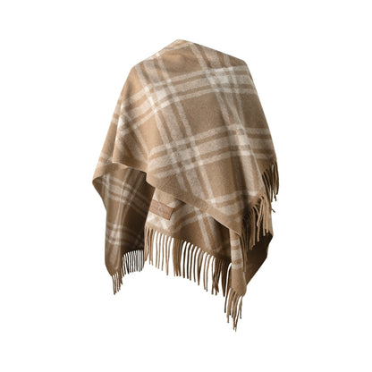 Wool Blend Plaid Cape Cardigan