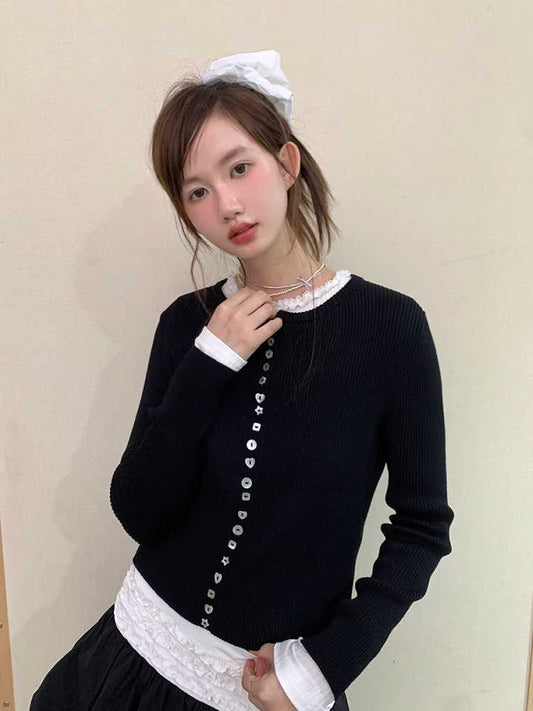 Round neck knit cardigan