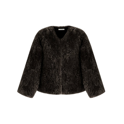 Collarless Lamb Wool Coat