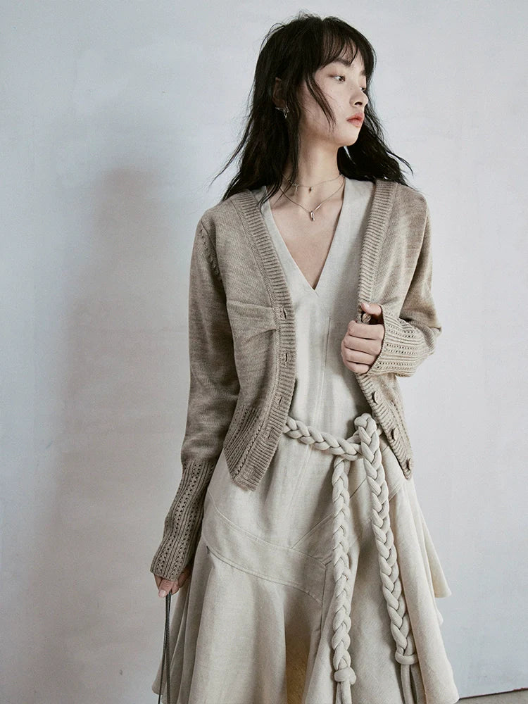 V-Neck Wool Knitted Cardigan