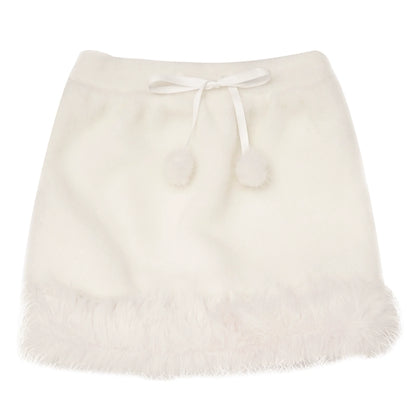 Woolen Bow Fur Ball Short Skirt