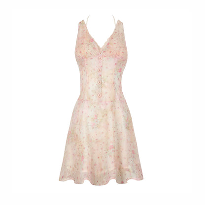 Sweet Pink Floral Chiffon Dress